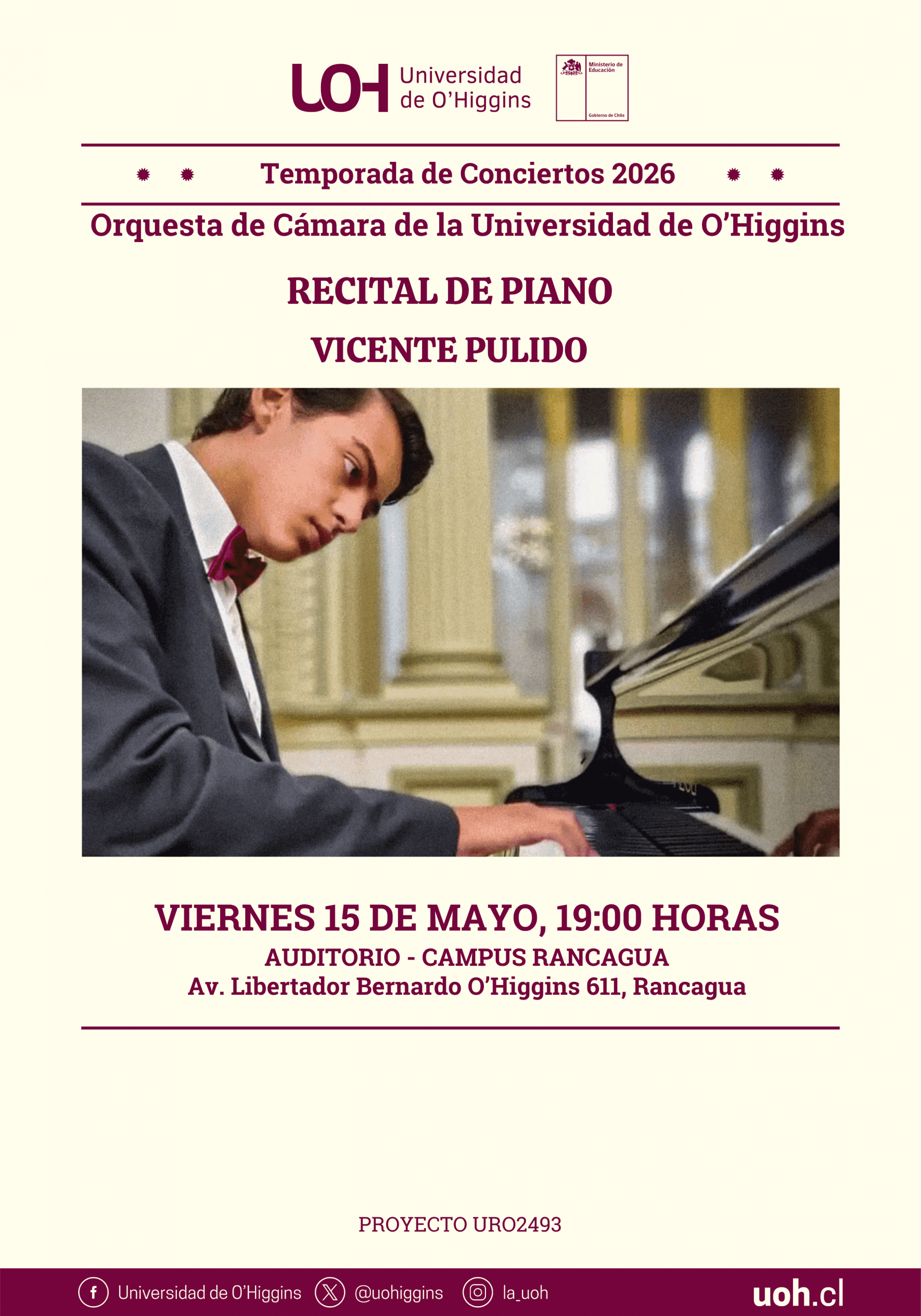 Talento emergente del piano chileno debuta en Rancagua con recital en la UOH