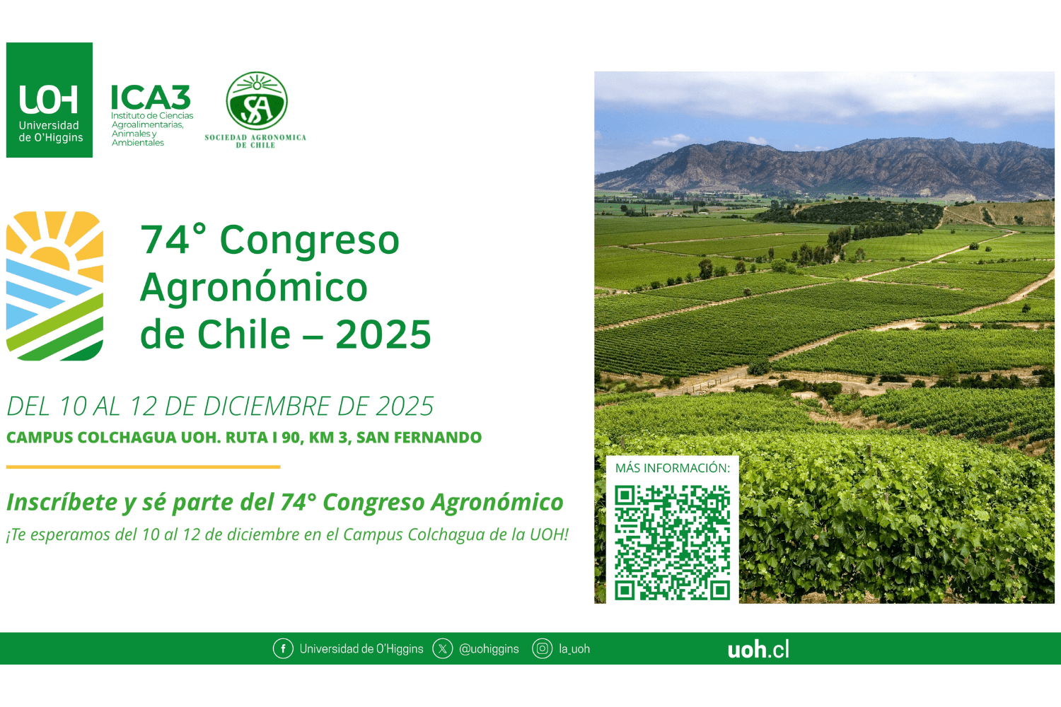 Destacadas charlas magistrales darán inicio al 74° Congreso Agronómico de Chile en la UOH