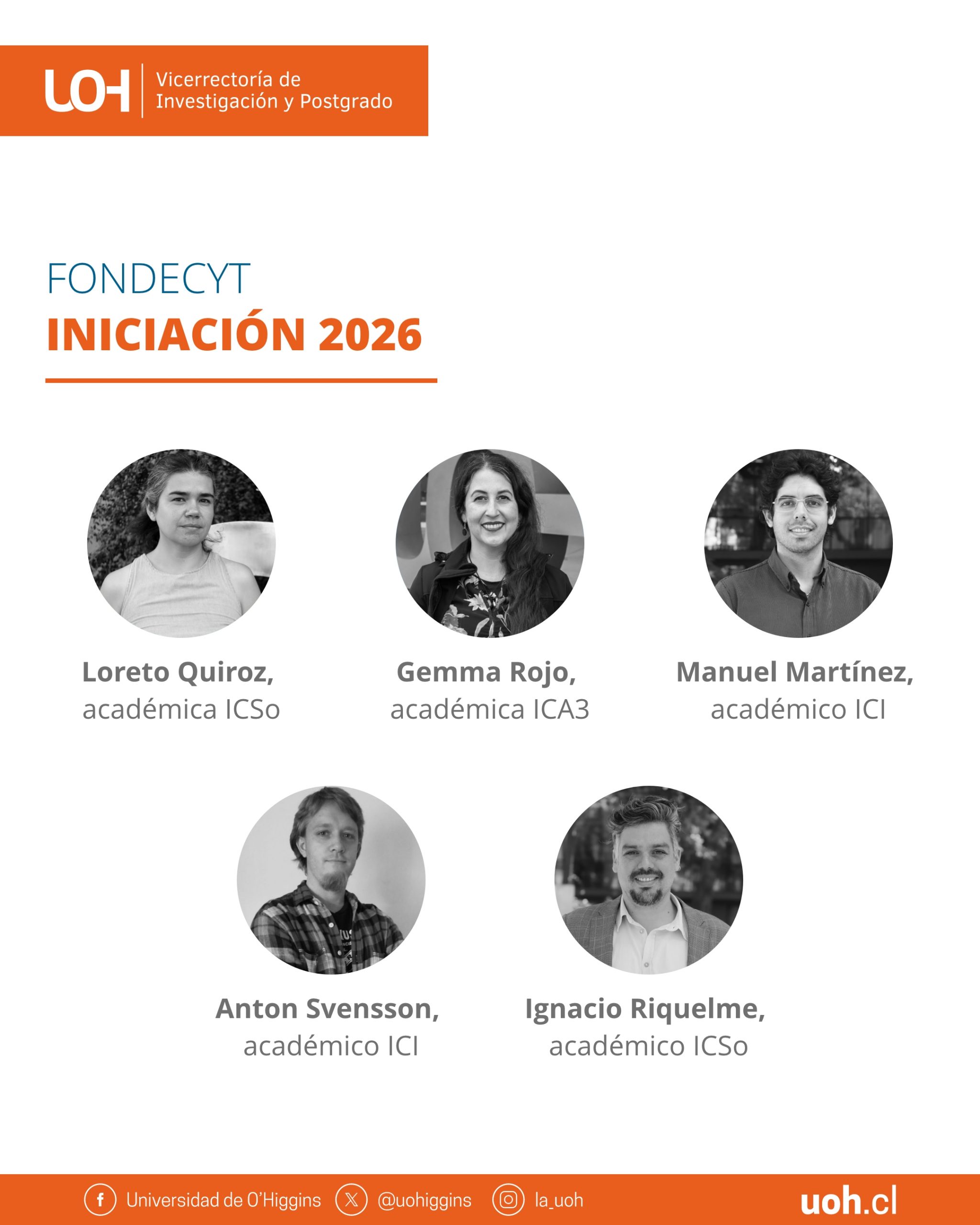 Seis académicas y académicos UOH se adjudican proyectos Fondecyt de Iniciación 2026