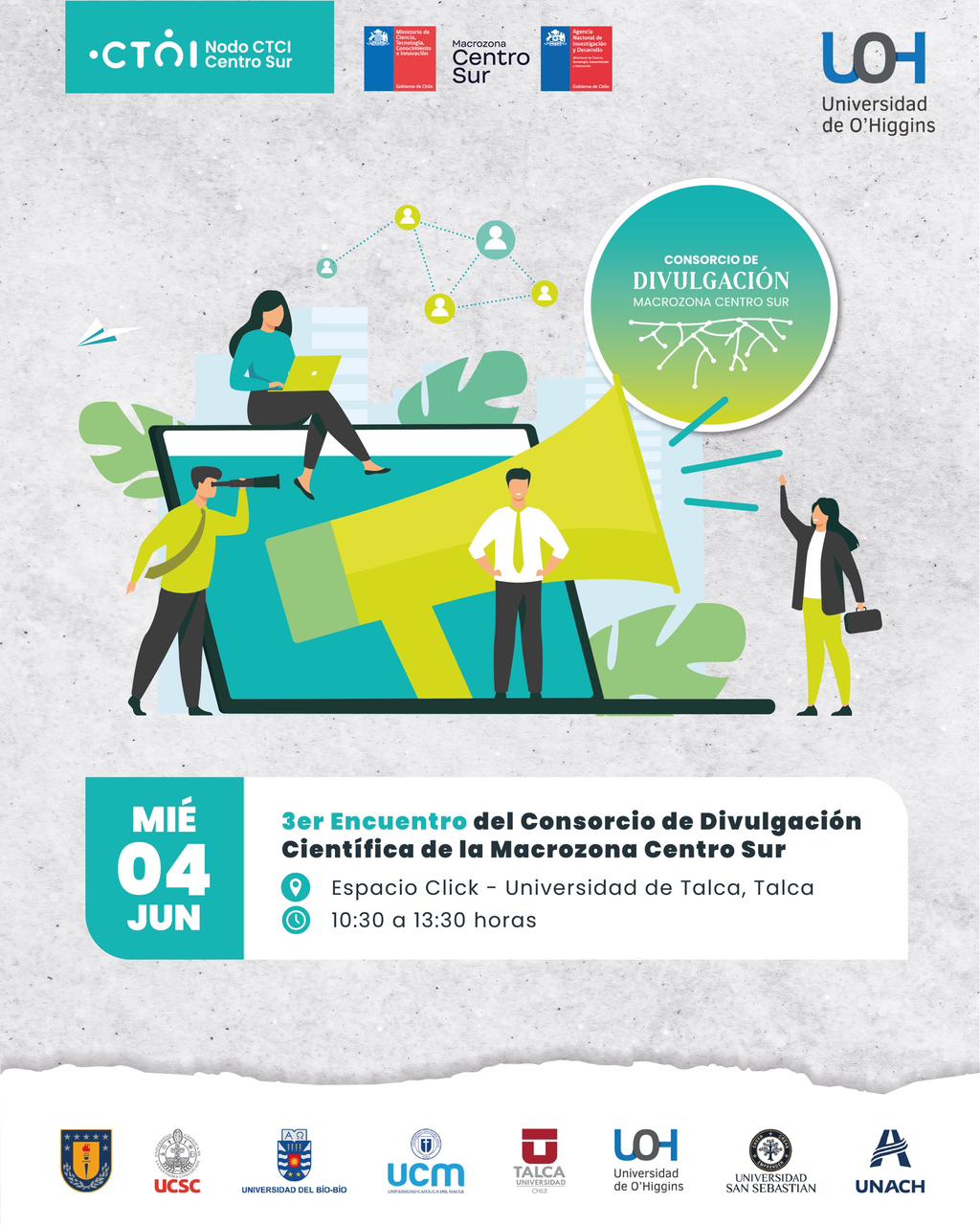 UOH lidera Tercer Encuentro del Consorcio de Divulgación Científica de la Macrozona Centro Sur en Talca