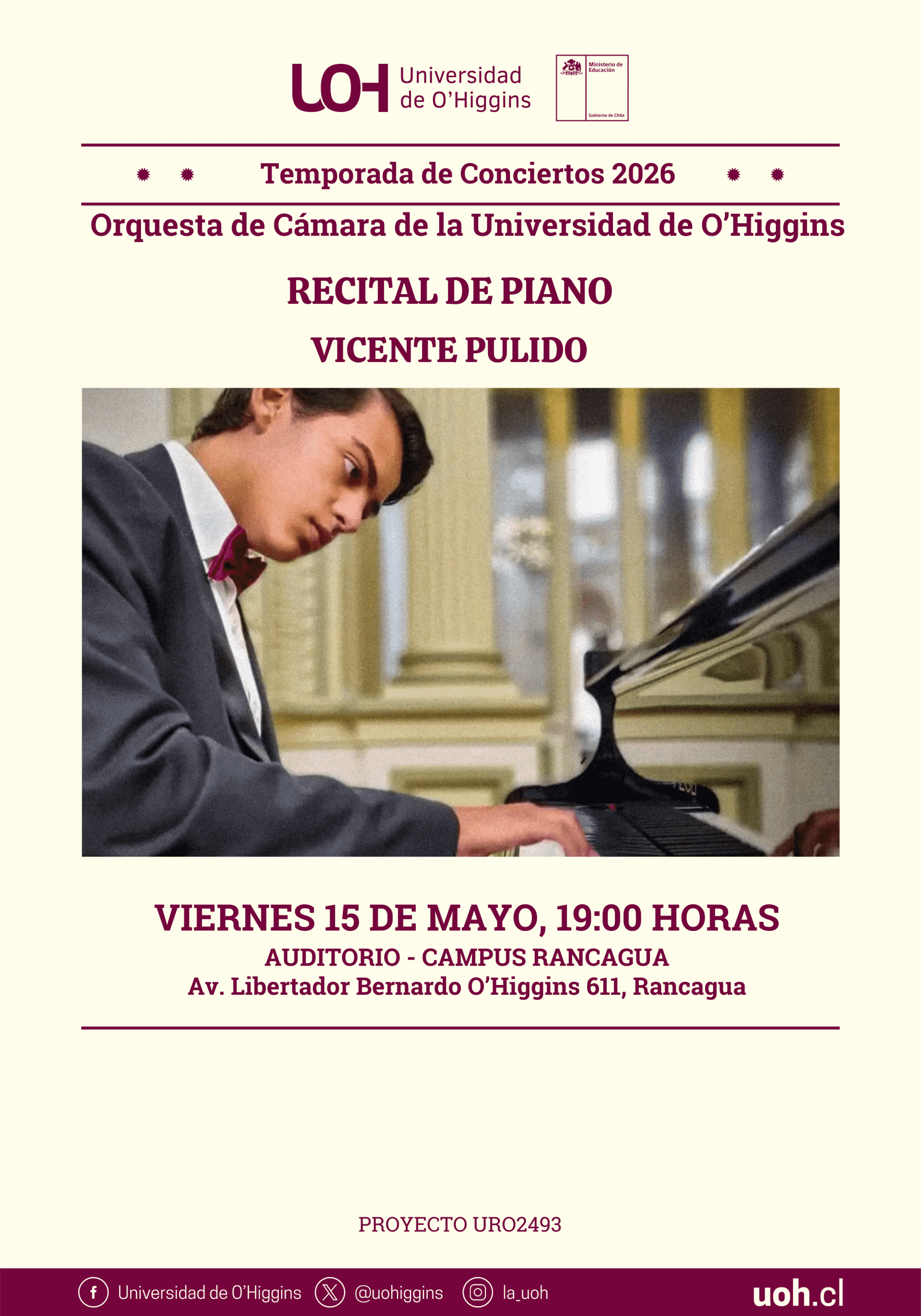 Talento emergente del piano chileno debuta en Rancagua con recital en la UOH